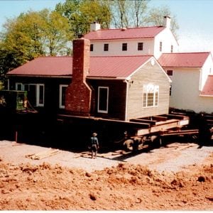 Foulke Residence, Worcester, PA - stone, brick, block & frame house raised on dolly.