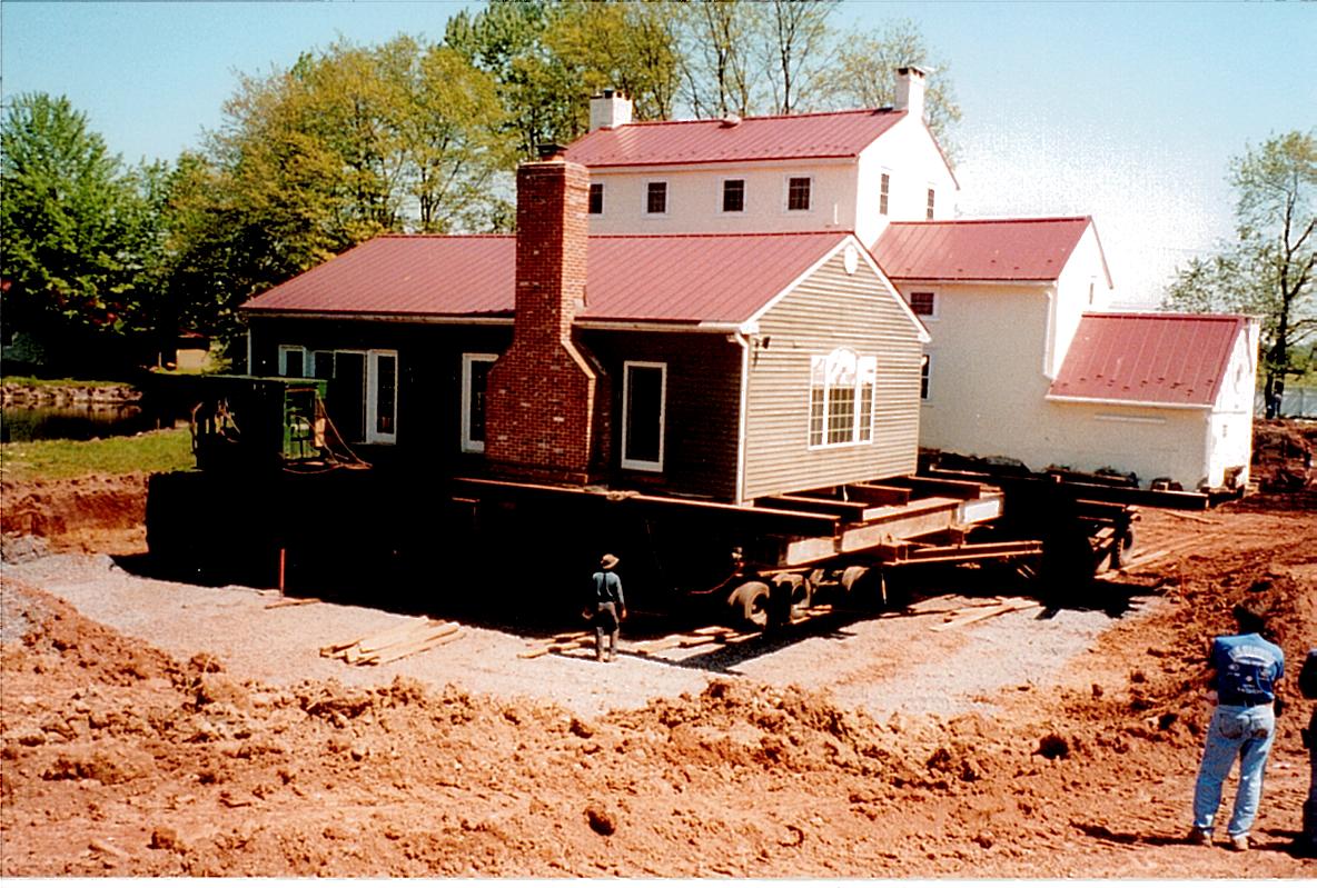 Foulke Residence, Worcester, PA - stone, brick, block & frame house raised on dolly.