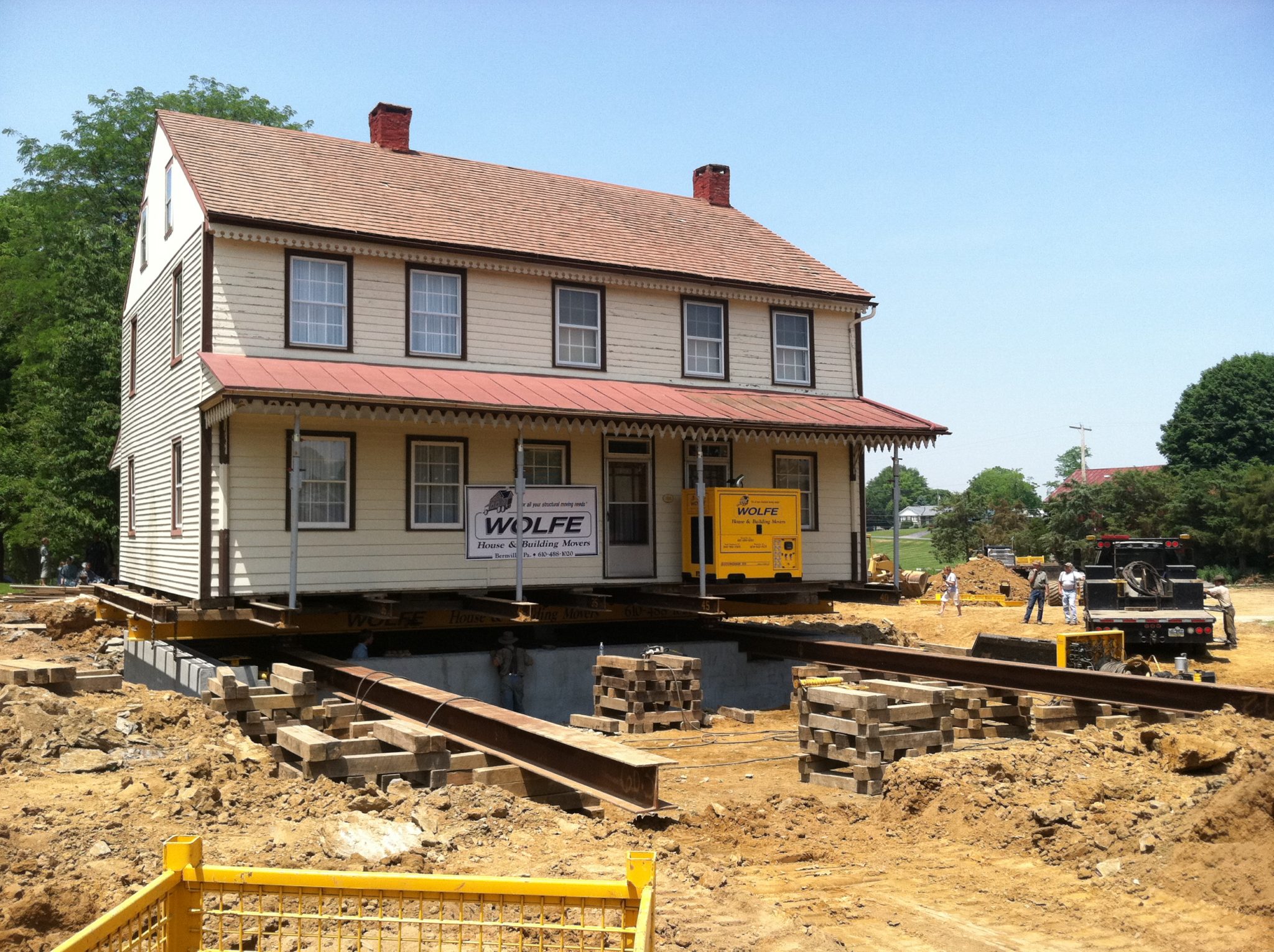 Two hundred year old two story schaefferstown home moving onto new foundation.