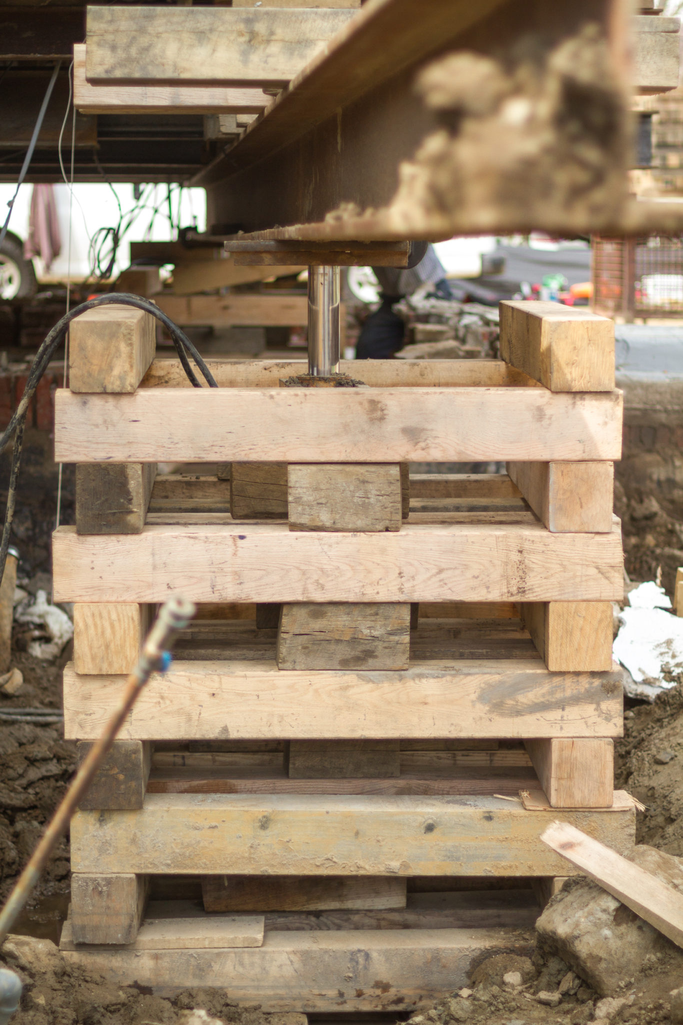cribbing used to support house lifting project in Greenwich, CT