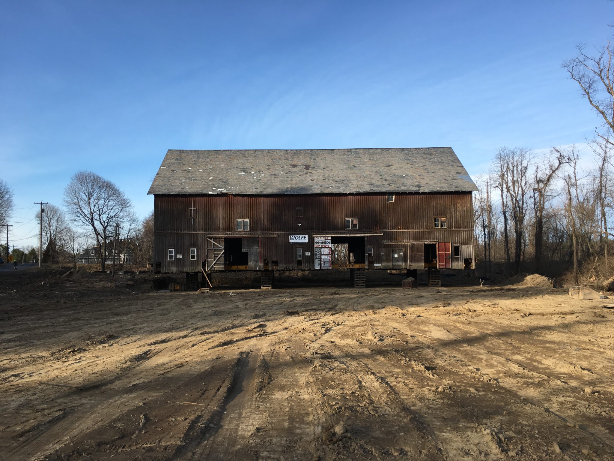 Historic Hilton Barn Move in New Scotland, NY Lifted Far Front