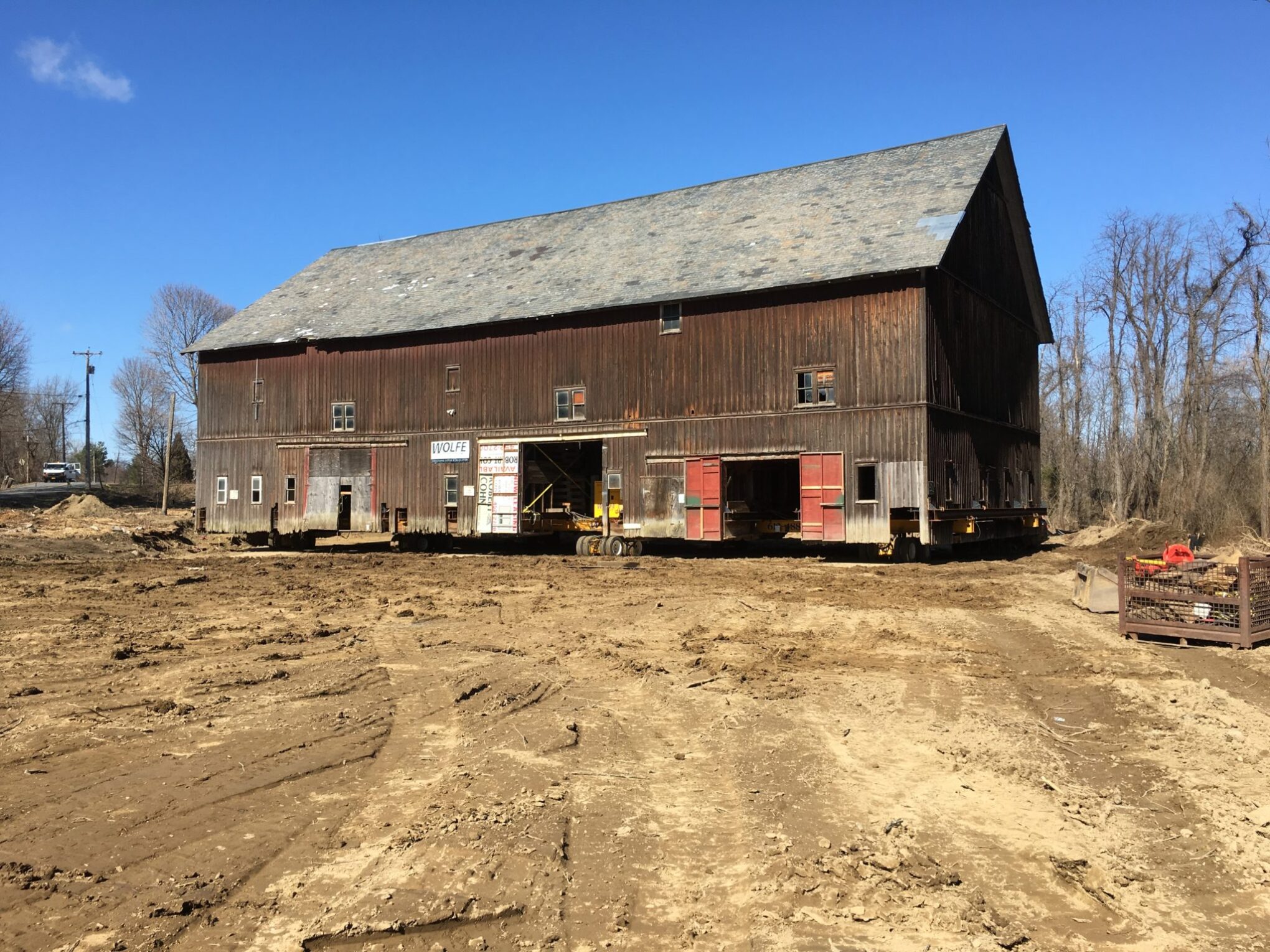 Historic Hilton Barn Move in New Scotland, NY Lifted Far Front