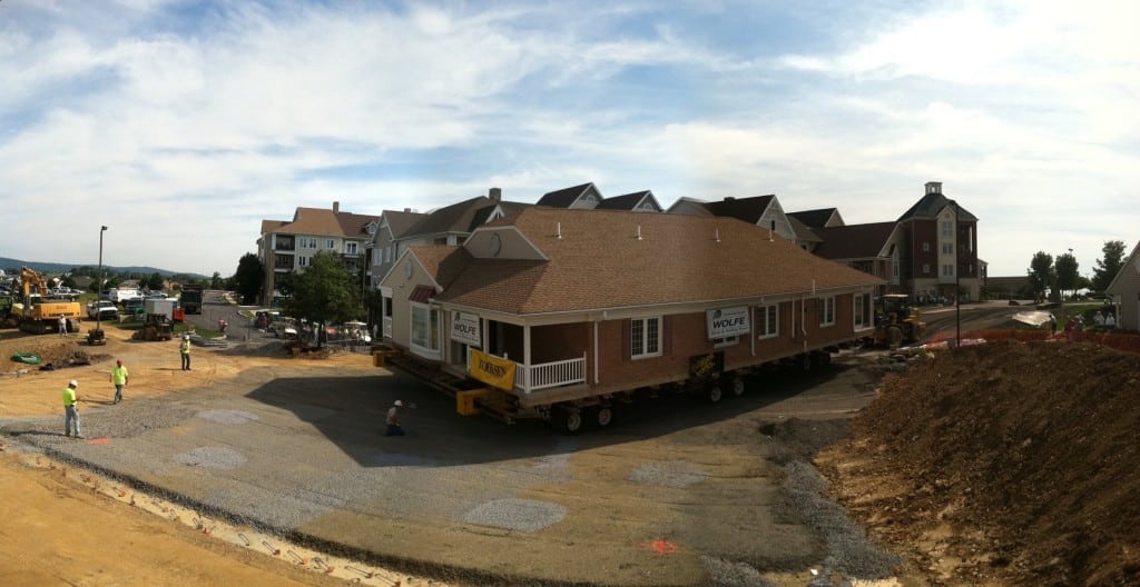 Brick House Moved With Slab Floor in Manheim, PA Aerial Angle