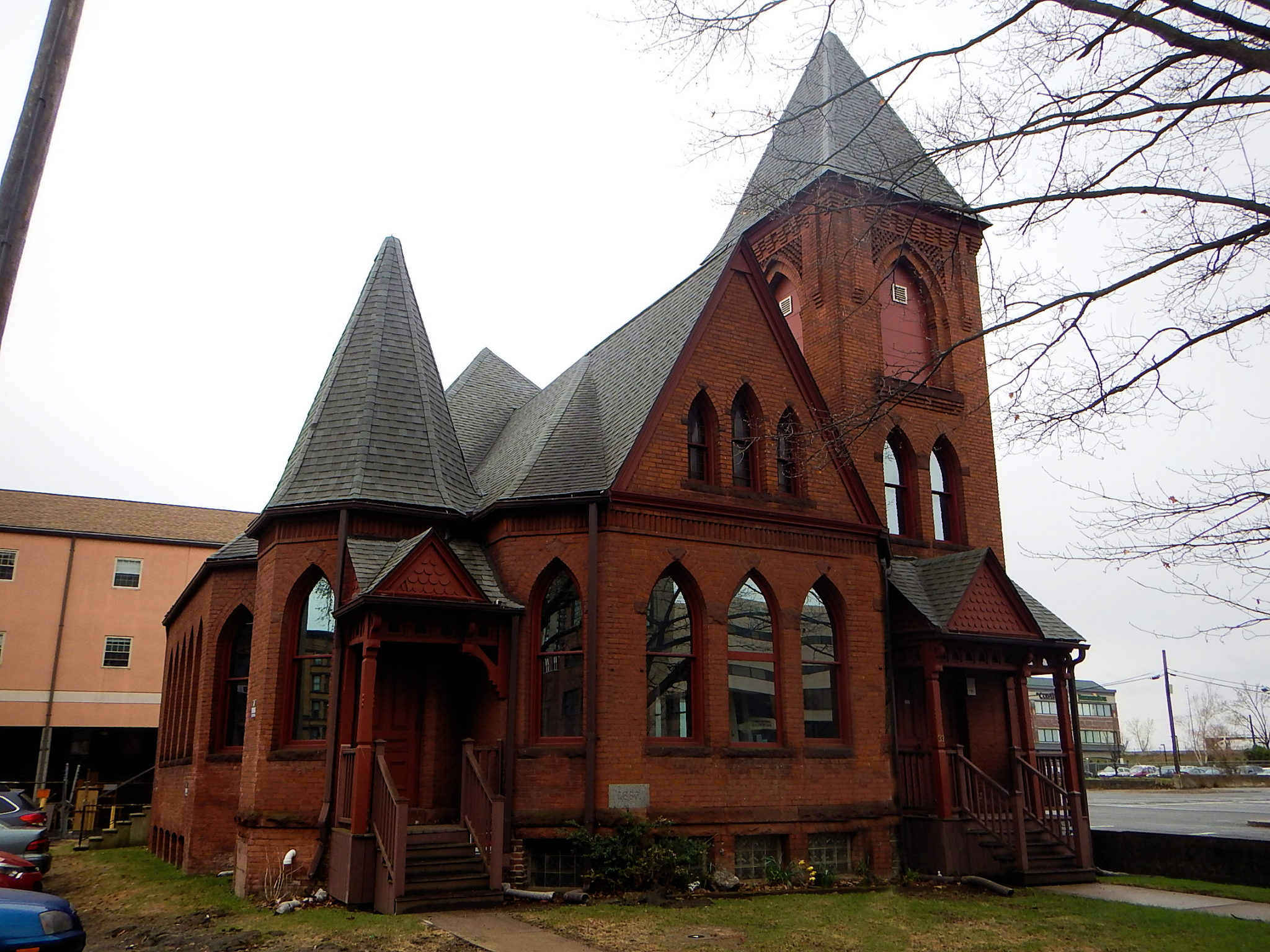 abandoned red brick church