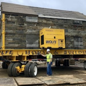 Historic stone house moving on the Buckingham Powered dolly system.