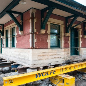 Sturgis Railroad Depot resting on steel beams.