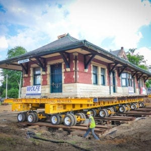 Sturgis Railroad station moving on dolly off its original location.