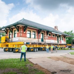 Sturgis Railroad Depot moving on a dolly.