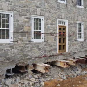 Landisville Stone House Steel support beams inserted underneath.