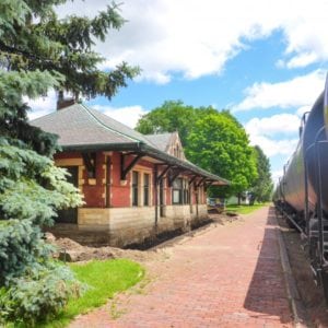 Sturgis Railroad Depot with a ditch dug all the way around it.