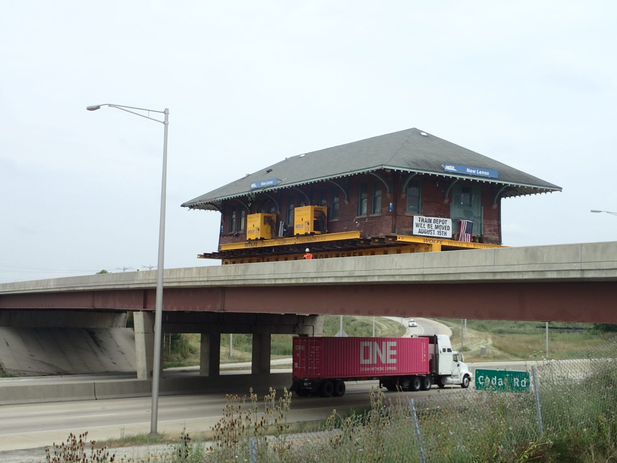 New Lenox Depot Moving over bridge on dolly.