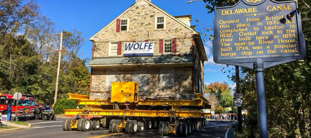 Odette's building on dolly moving through the street.