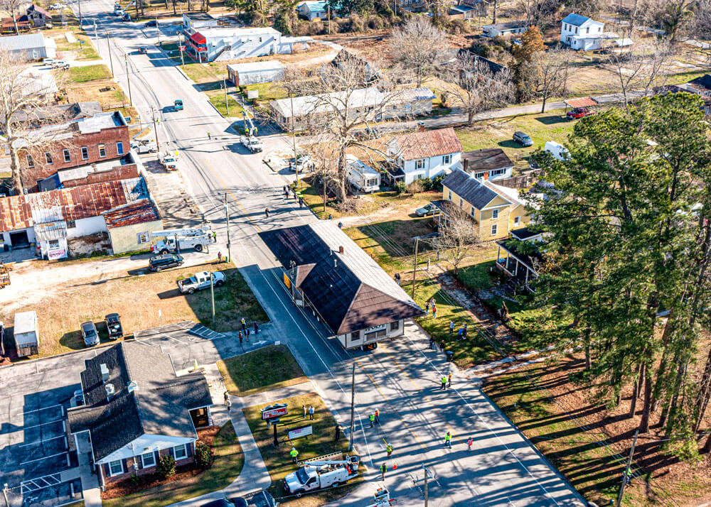 Drone shot of Pollocksville Depot move
