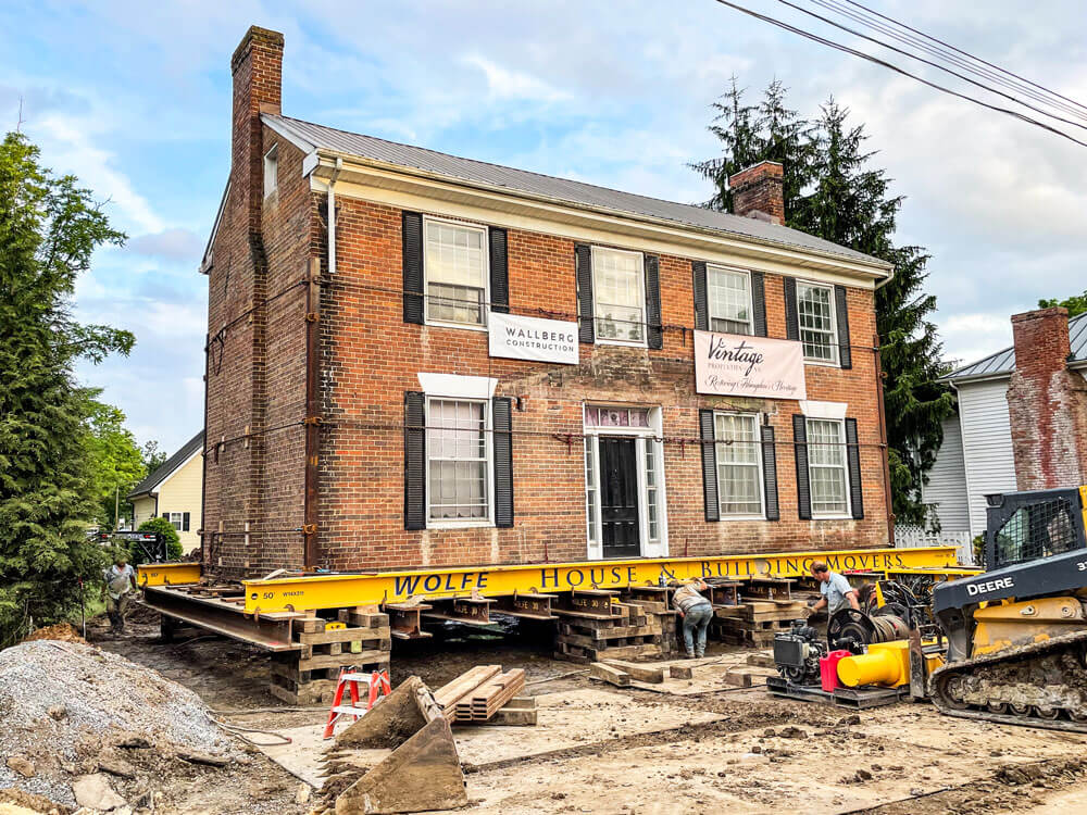 Dooley House on steel beams over new foundation