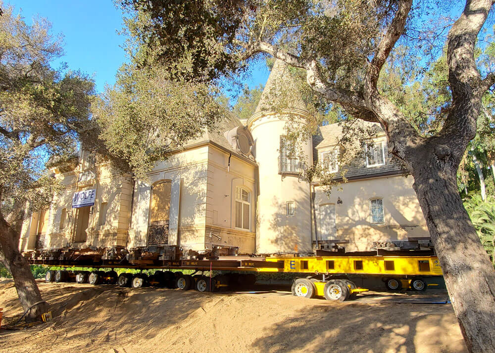 A Montecito home sits on steel beams for relocation