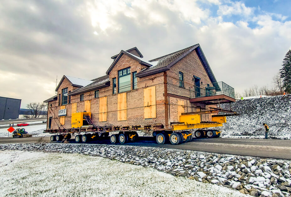 Brick Building Being Relocated Uphill