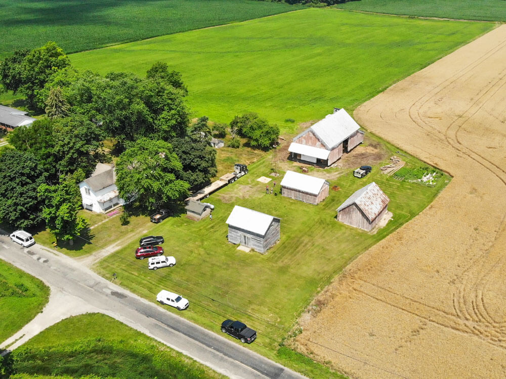Aerial view of apple barn
