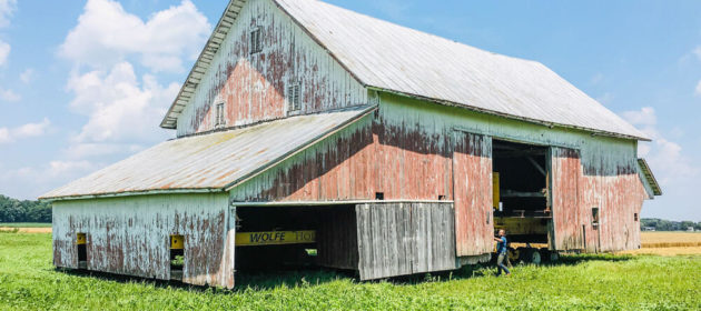 Apple barn relocation through pasture