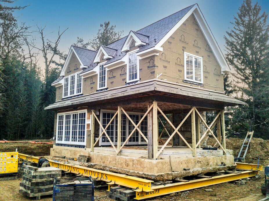 Pool house and slab ready to be moved