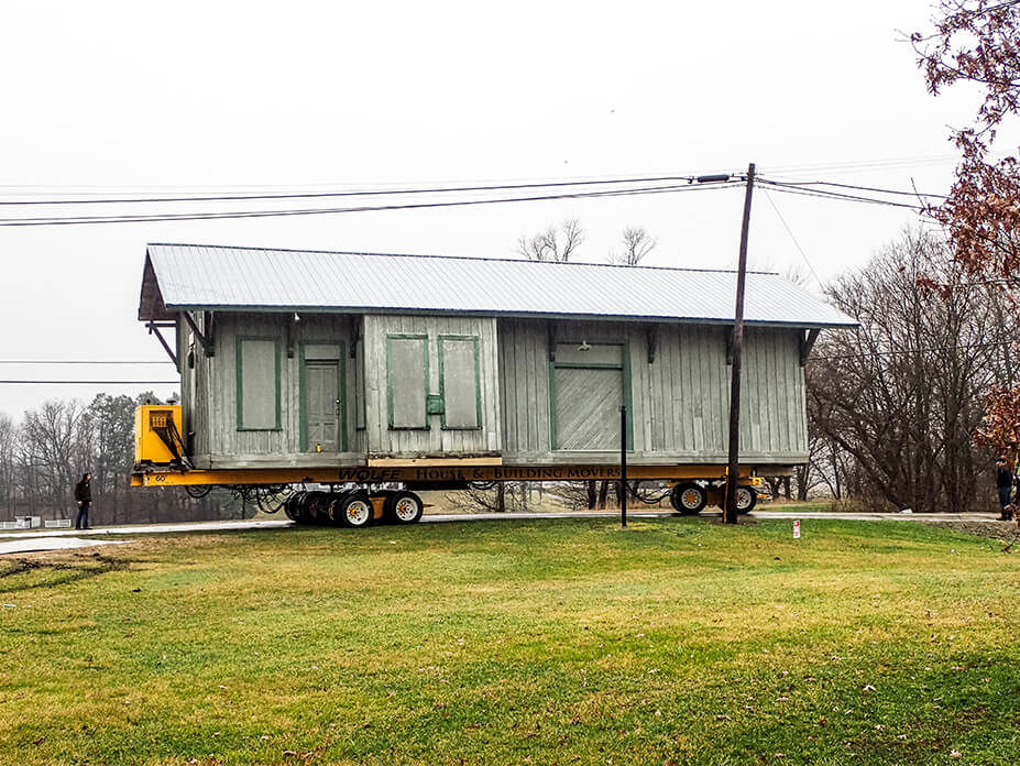 Akron train depot is driven up the road