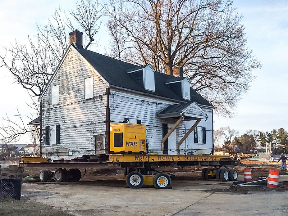 Mill House on dollies for drive to new location