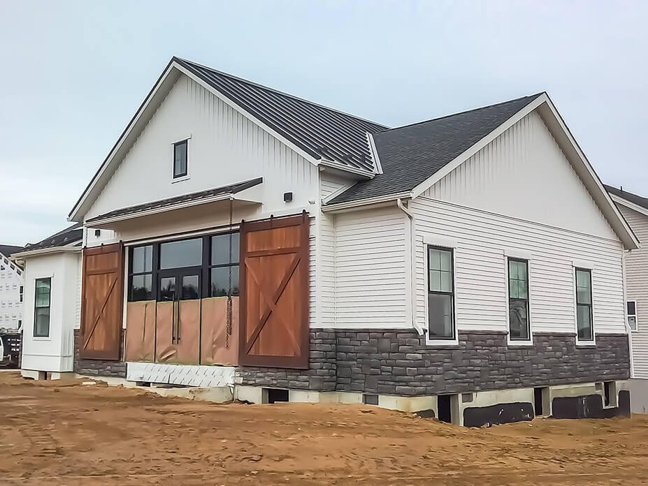 Sales center over new completed foundation