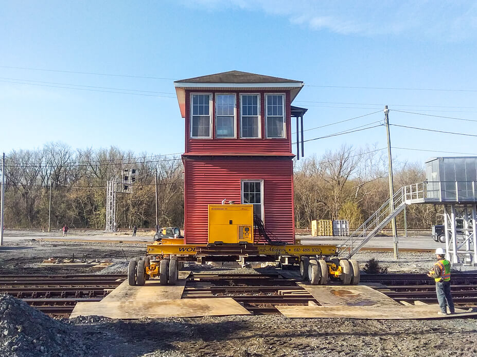 Brunswick rail tower with steel and dollies