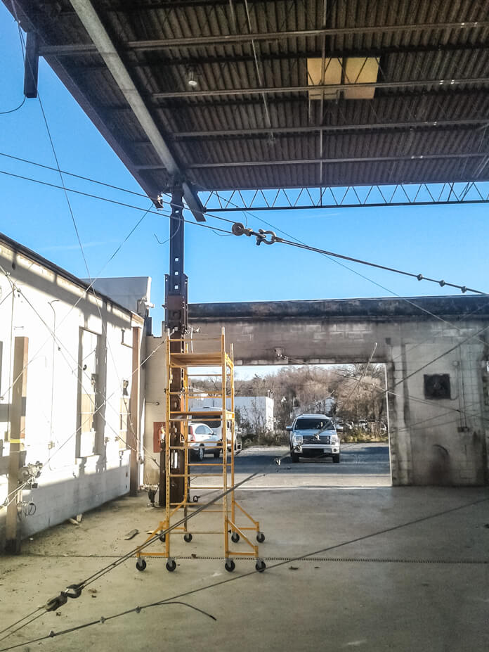 Inside view of roof jacks with bracing