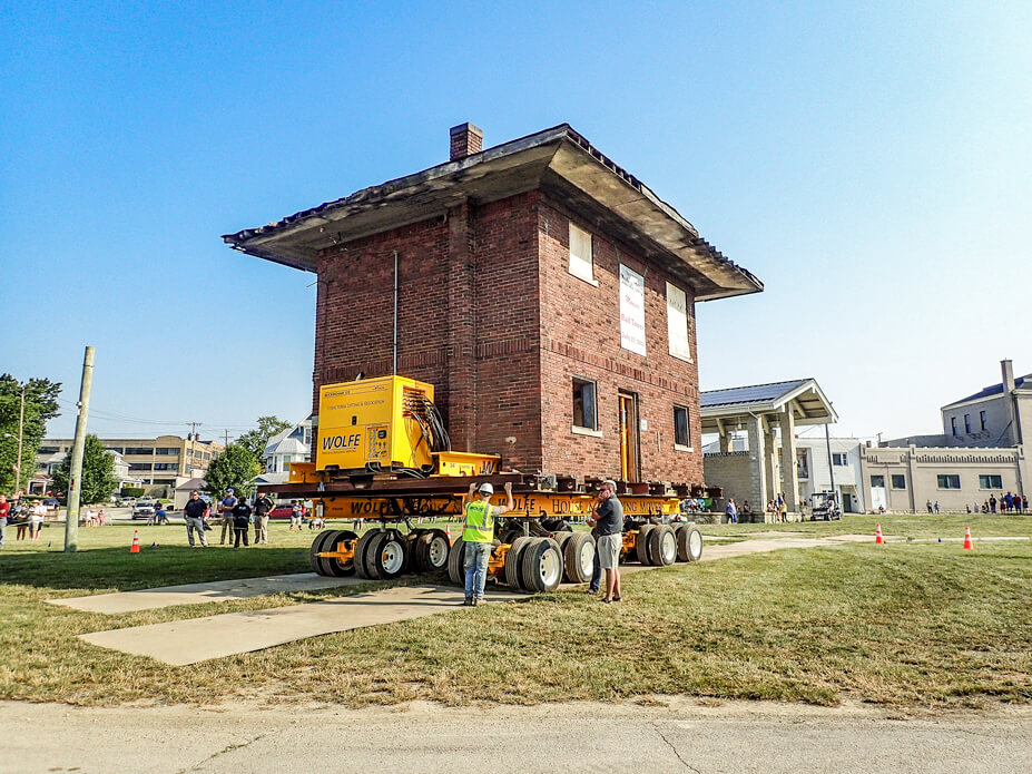 Union City rail tower drives through park