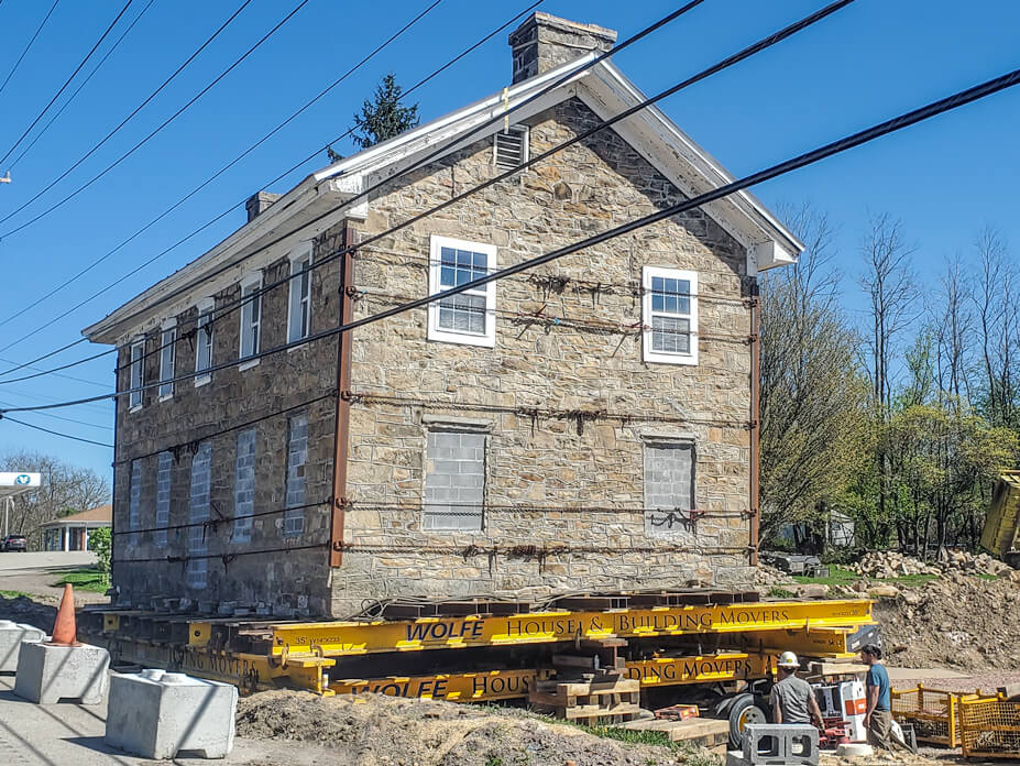 Stone house sits on steel beams