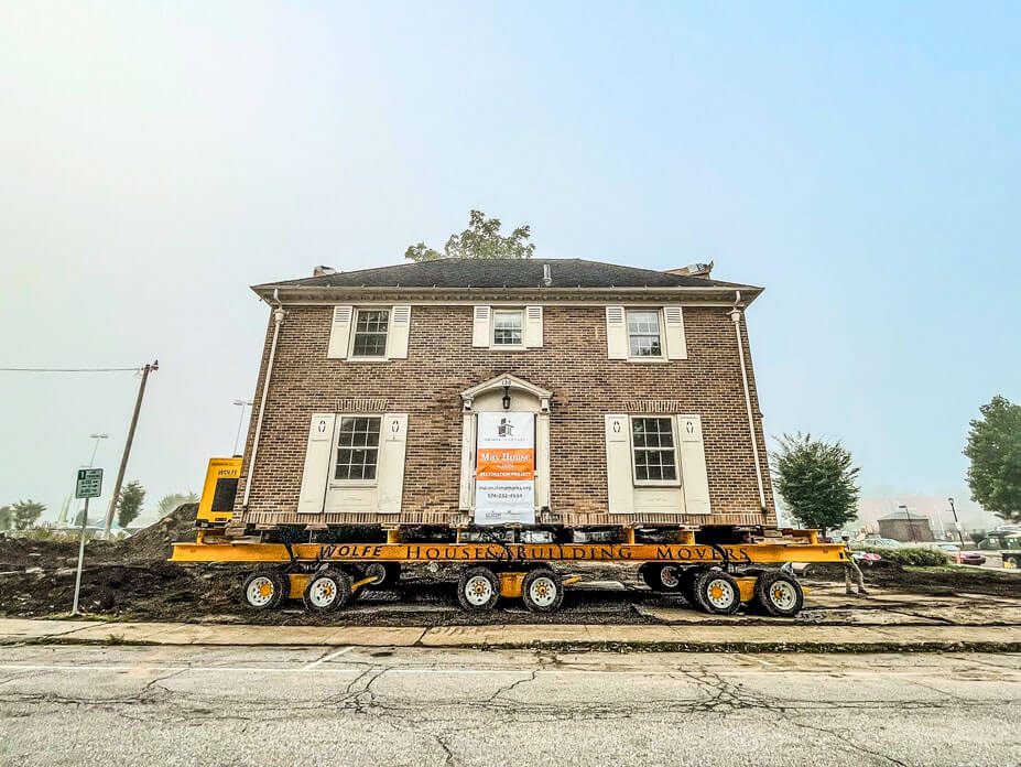 May House sits on dollies ready to be moved