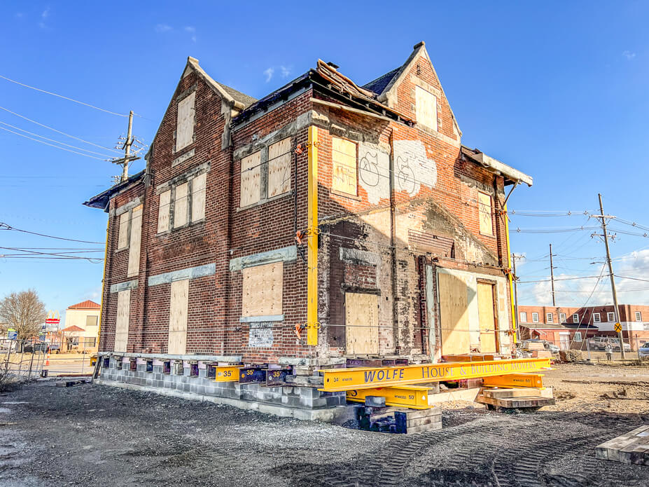 The 2-story Hamilton Depot sits on its new foundation