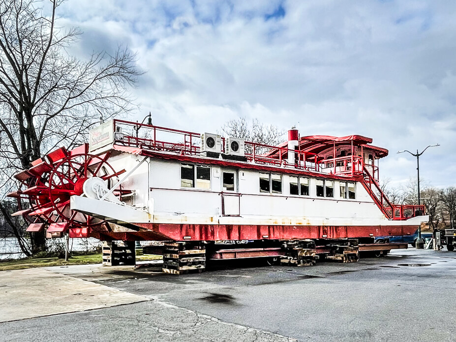 Wolfe lifted the paddlewheel riverboat for repairs