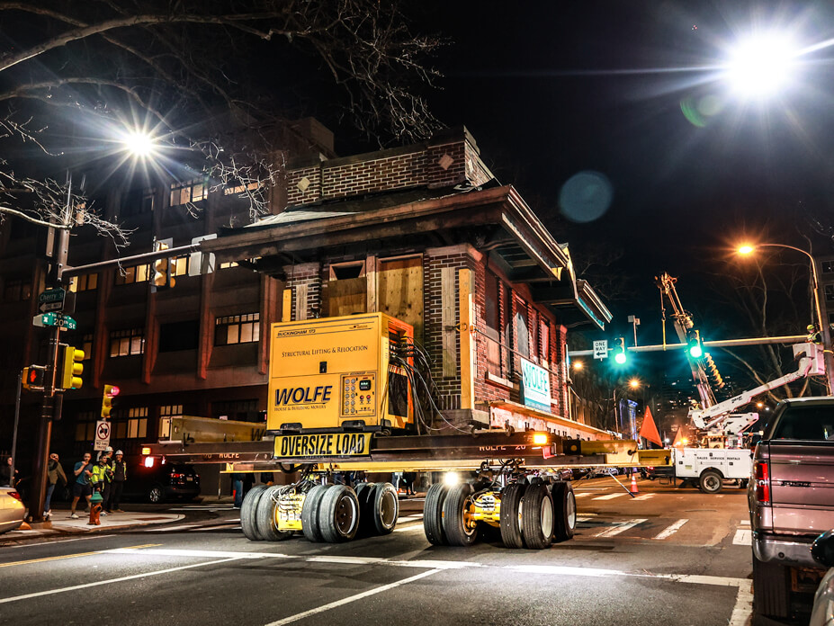 Wolfe drives historic Philly gas station down Center City street