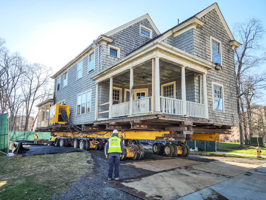 Porch view of UConn house with steel and dollies