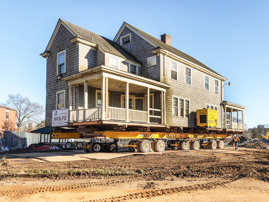 University of Connecticut house sits on dollies atop steel plate