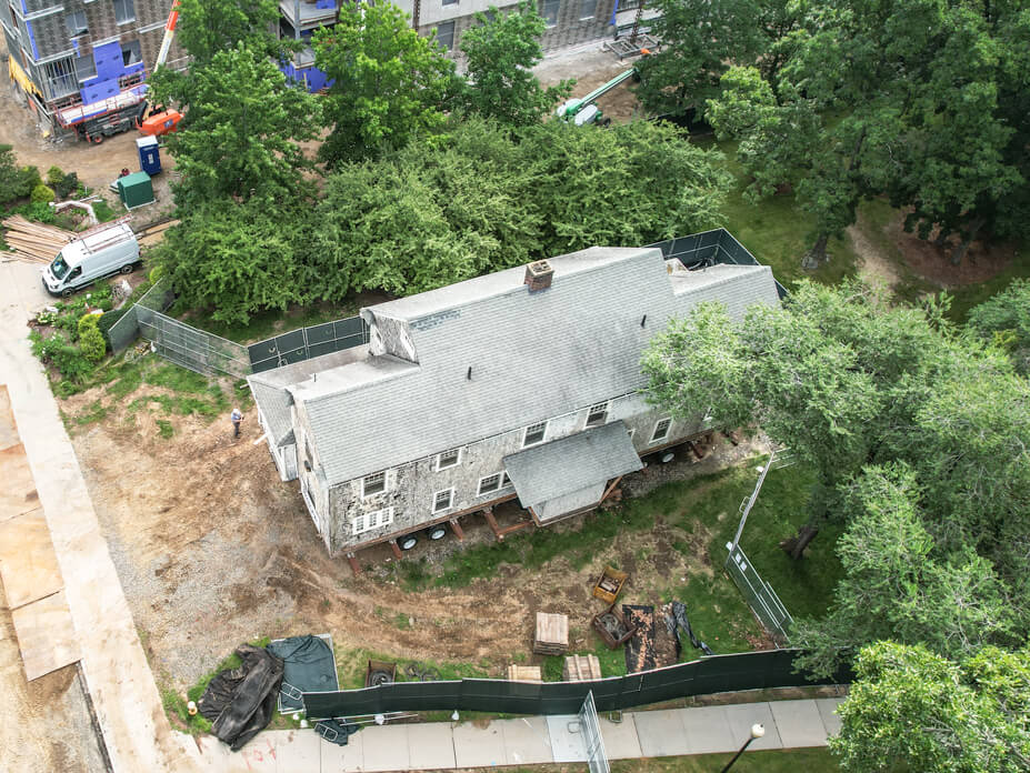 Aerial shot of UConn faculty house on dollies