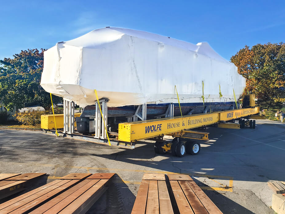 USS Sequoia is backed onto barge ramps