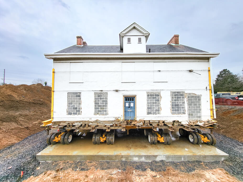 Underground Railway historic house sits on new foundation pad after relocation
