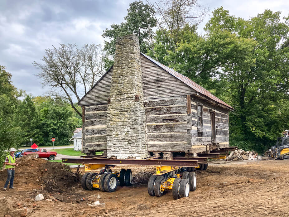 1800s log cabin on dollies for relocation