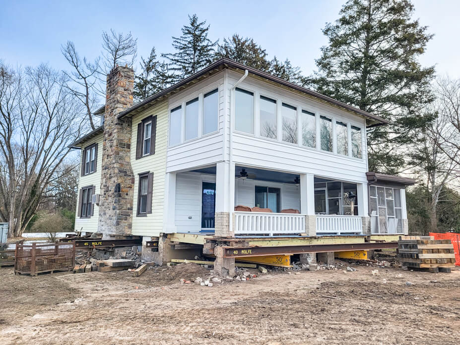 House on steel beams prior to lifting