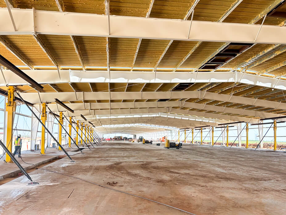 Interior of building with jacking towers