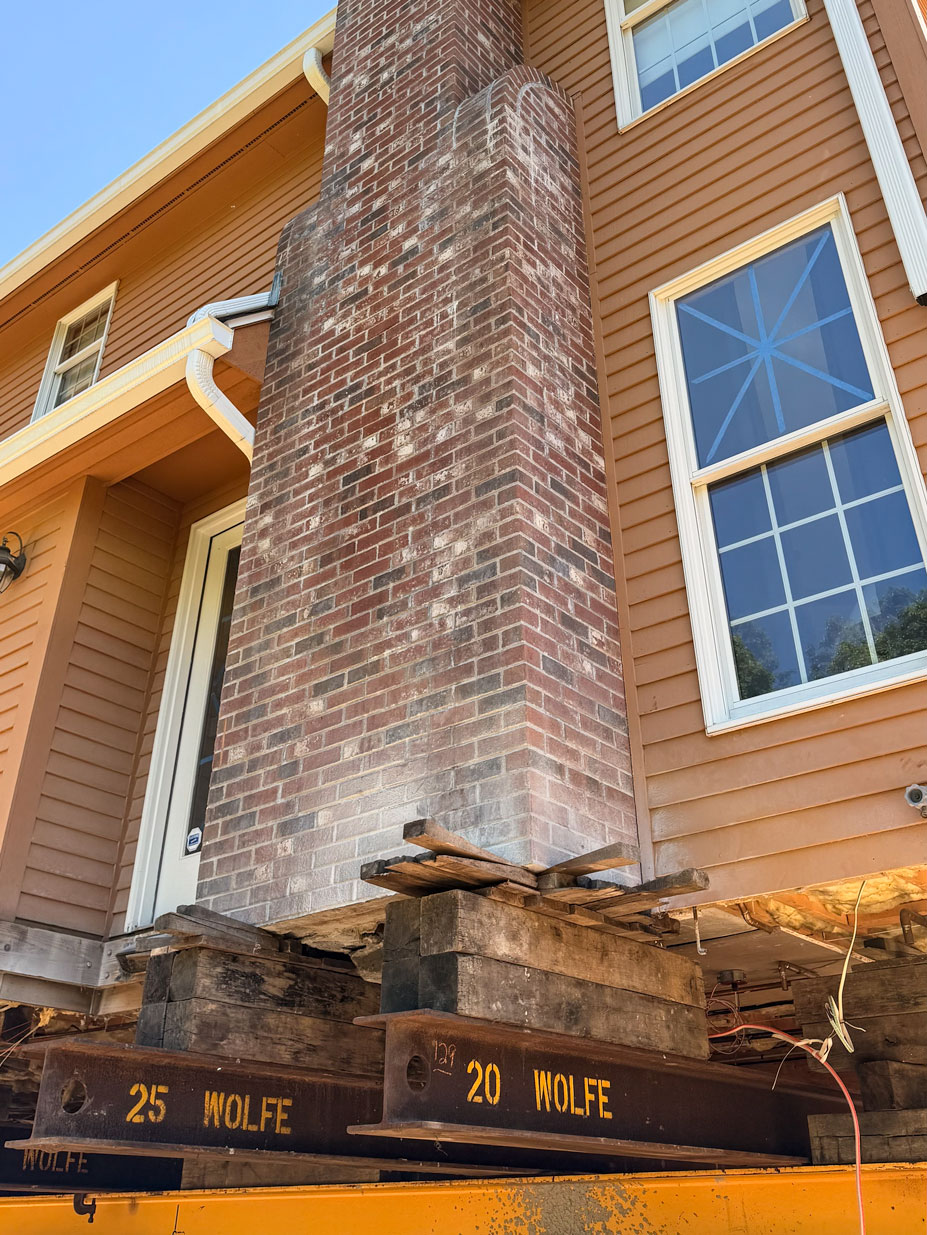 Close up photo of the Chimney that weas being support by the main and crosser beams